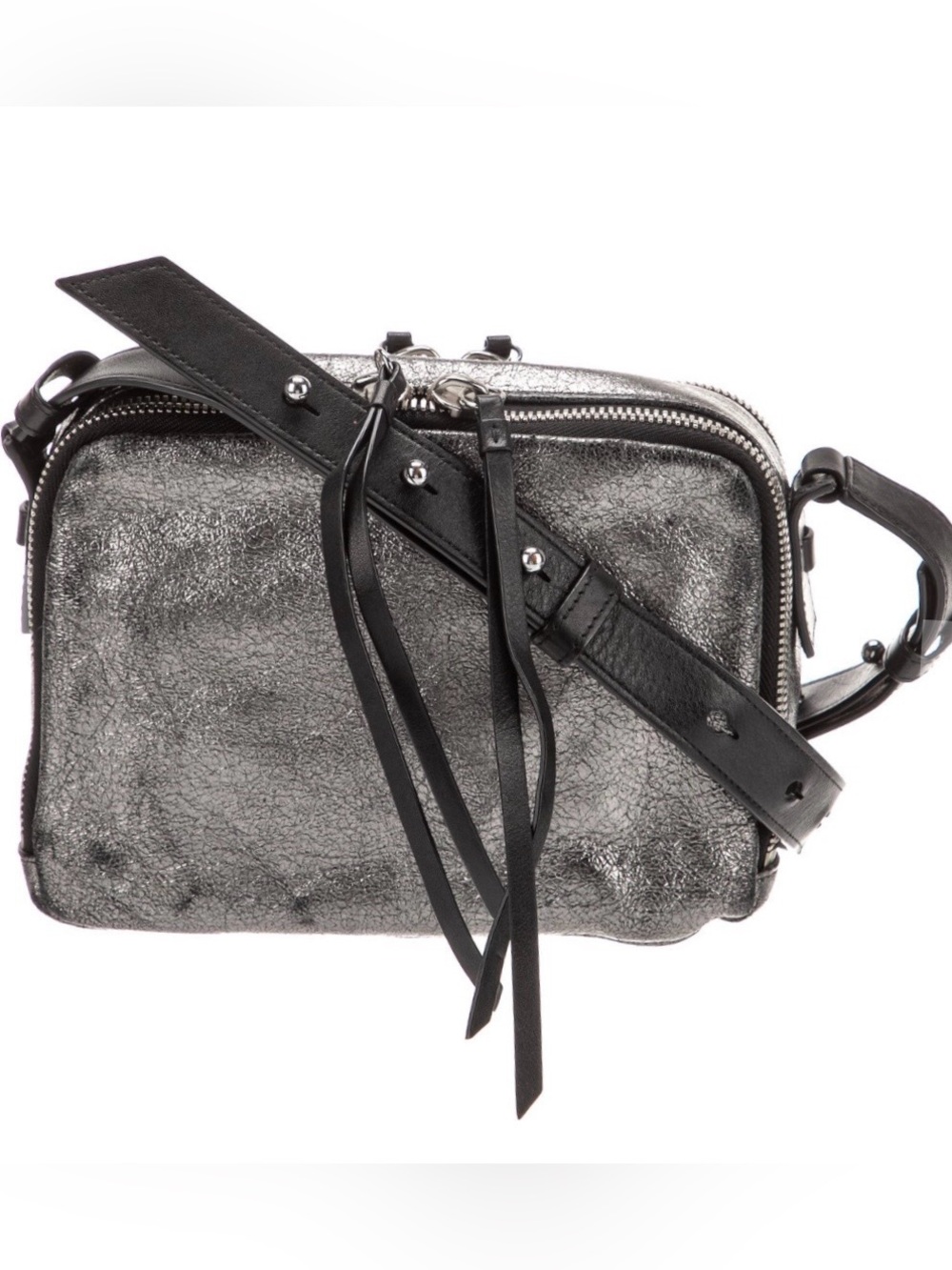 AllSaints Miki Lea SQ Xbody leather crossbody bag metallic silver and black